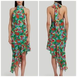 Amanda Uprichard Womens Medium Shaena Tish Style Green Floral Halter Dress  #217